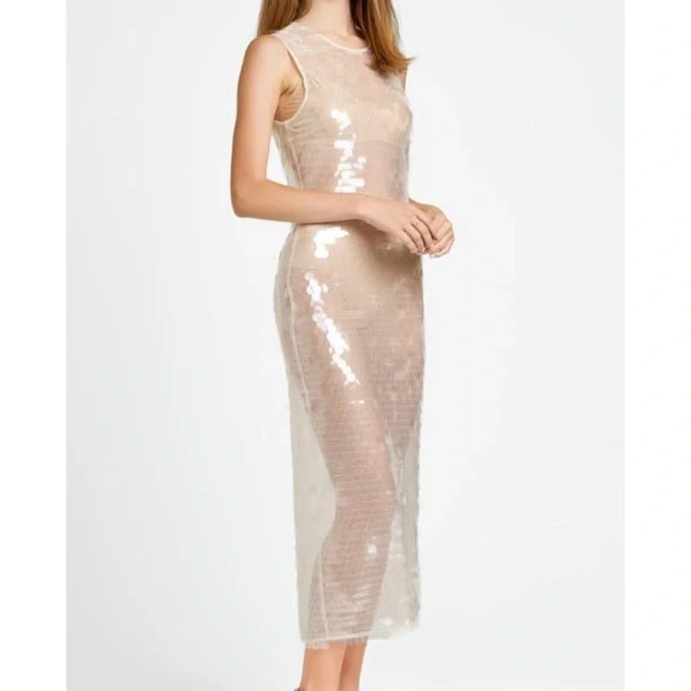 Wayf Women's White X Chérie Madeleine Danse Sequin Sleeveless Midi Dress - Picture 2 of 5